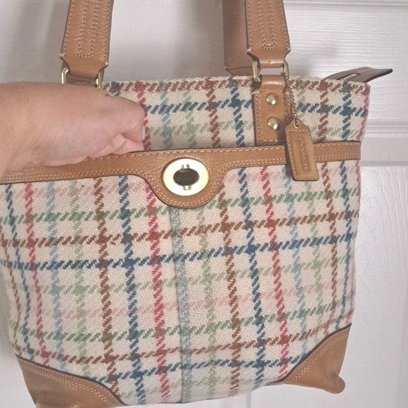 COACH WOOL/LEATHER PLAID SHOULDER BAG - Picture 6 of 17